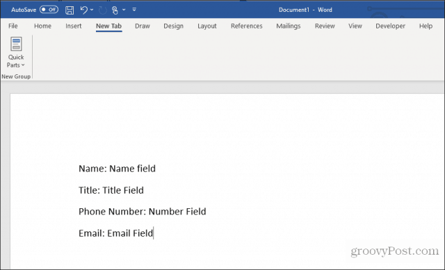 using custom fields in word