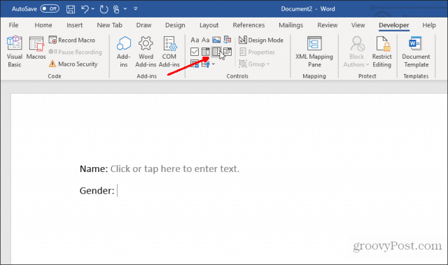 inserting a drop down list in word