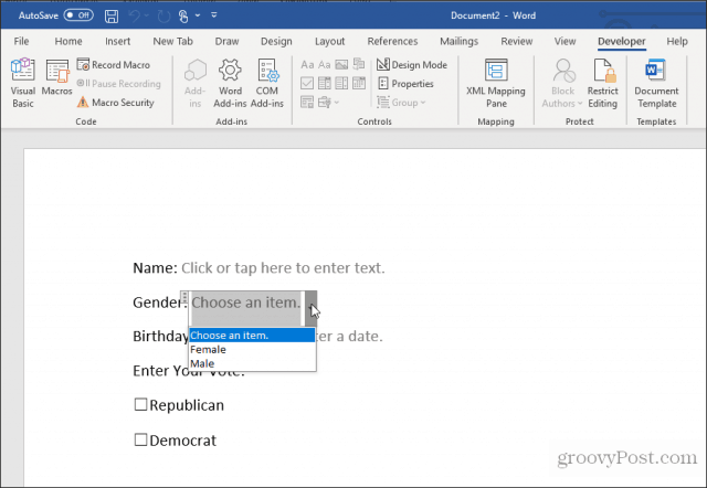 testing an embedded form in word