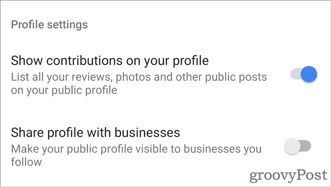 Google Maps Profile options