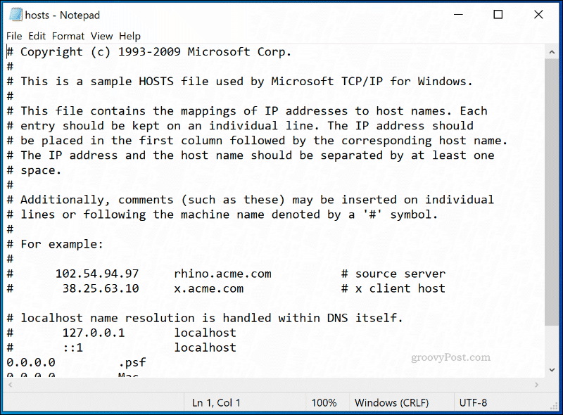 The Windows 10 HOSTS file