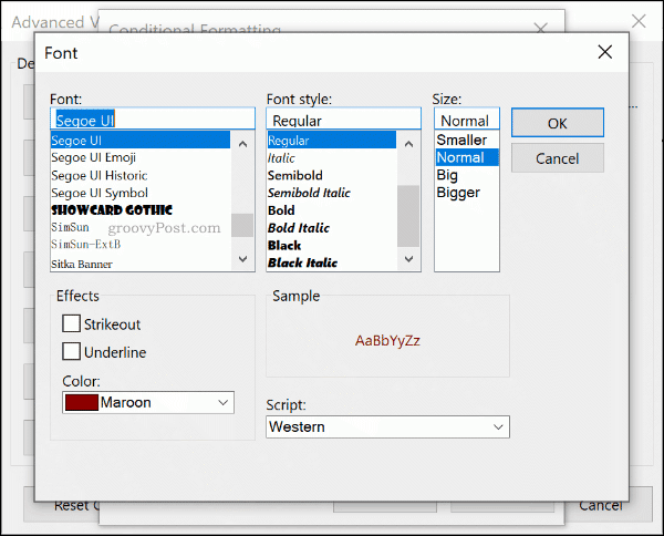 Select your Conditional Formatting font rules in Outlook