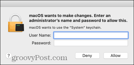 Enter the credentials for your administrative Mac account