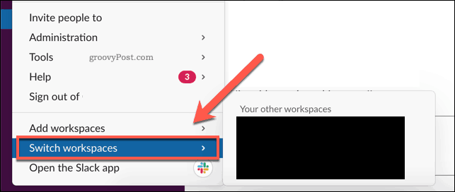 Switching workspaces in Slack