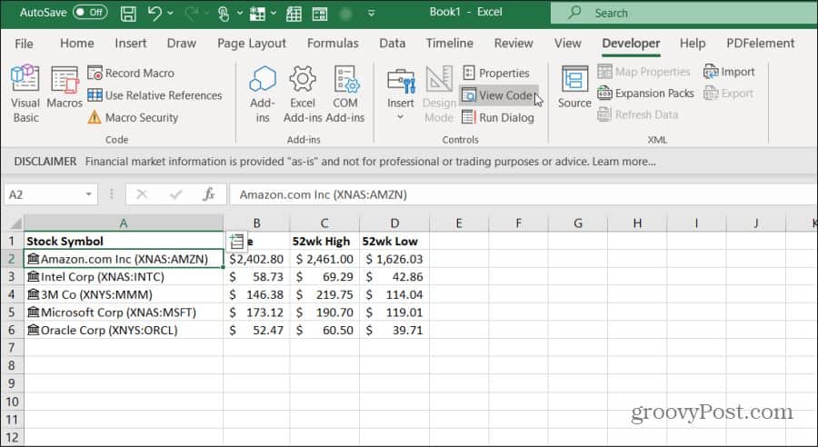 view vba code in excel