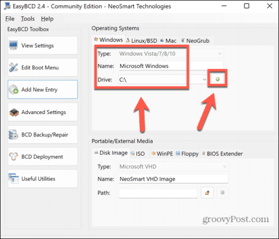 easybcd new entry