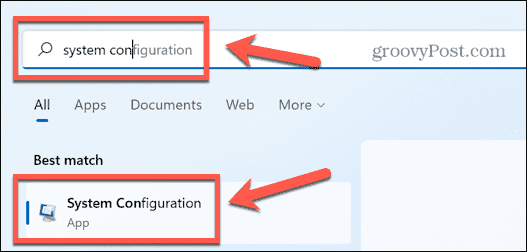 windows search msconfig