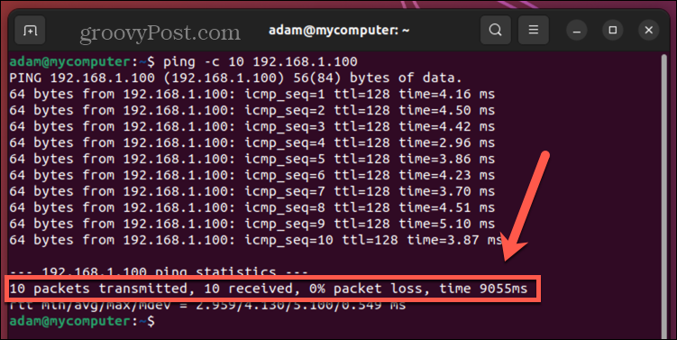 ubuntu ping packets sent