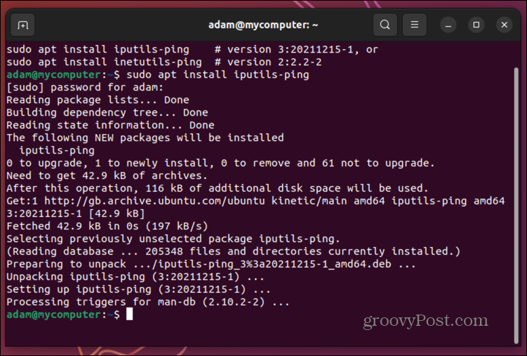 ubuntu install ping