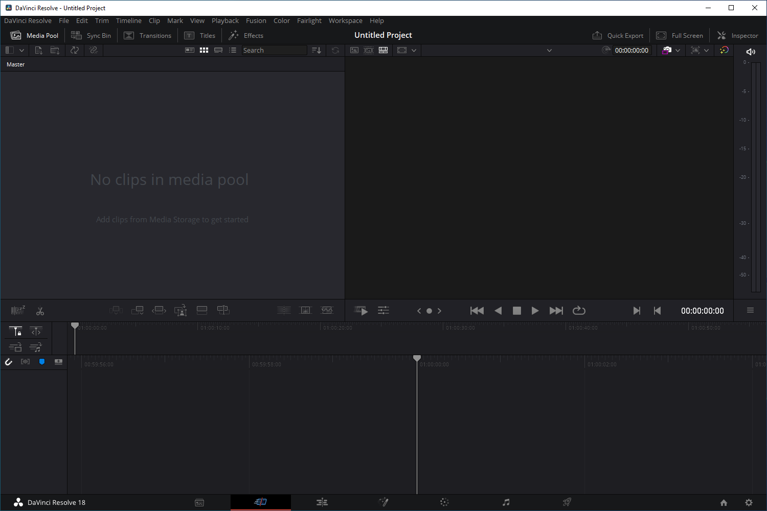 DaVinci Resolve's main interface. 