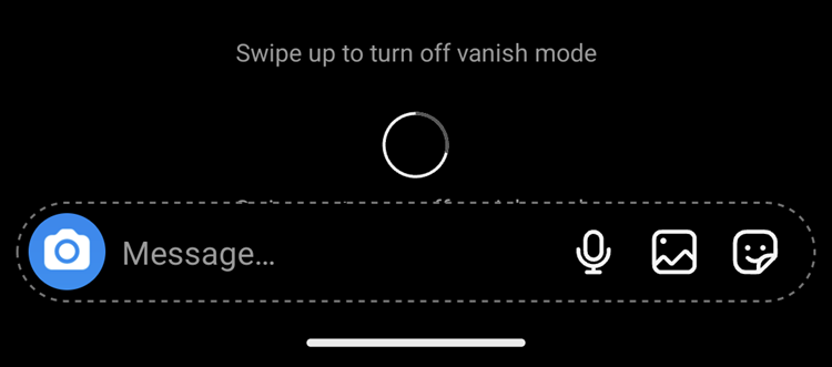 Instagram direct message that says Swipe up to turn off vanish mode.